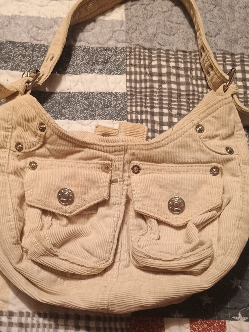 Beige Corduroy Women's Shoulder Bag